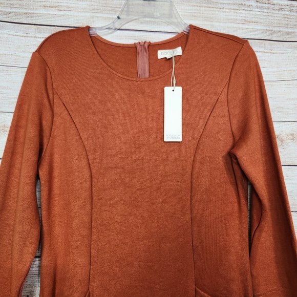 NWT Roolee Women's Burnt Orange Pockets Maxi Zipper Back Stretchy Dress Size M - Picture 3 of 16